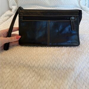 Vintage Jack Georges Black Leather Wristlet with Zippers
